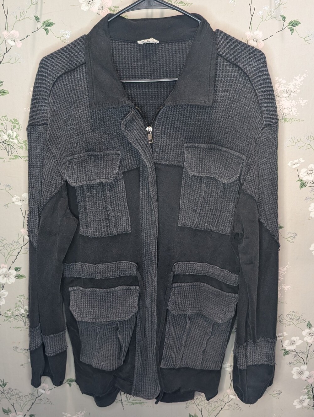 Pol waffle knit zip up jacket Gray